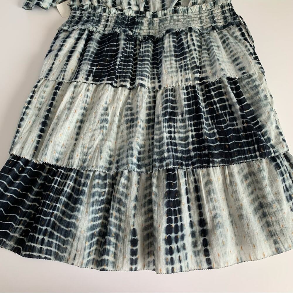 Saylor Syden Navy Tie Dye Gold Metallic V-neck Tiered Boho Mini Dress Large - Picture 11 of 12